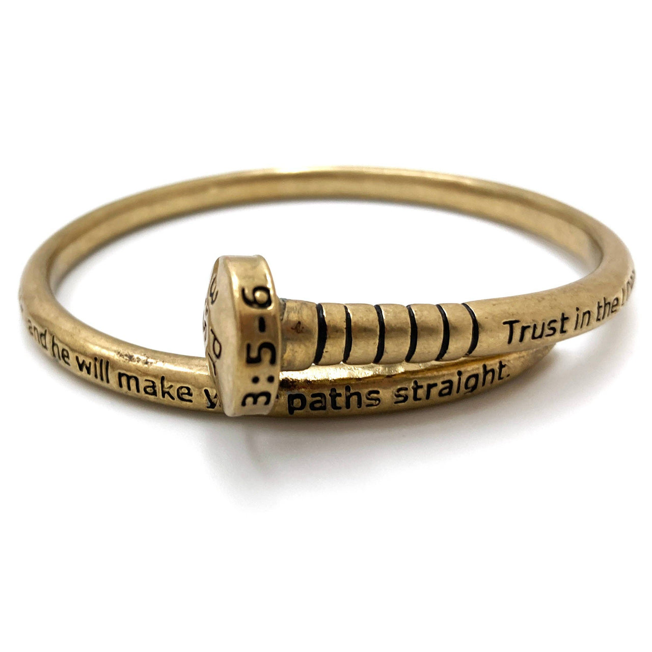 Engraved Proverbs 3:5–6 Nail Wrap Bangle Bracelet | Christian Faith Bracelet for Women