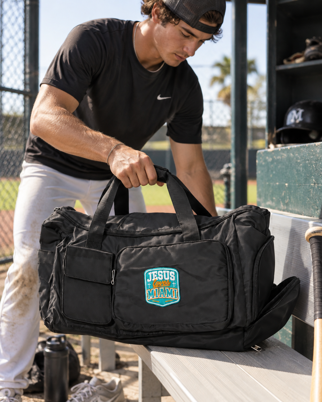 Jesus Loves Miami Black Duffel Bag