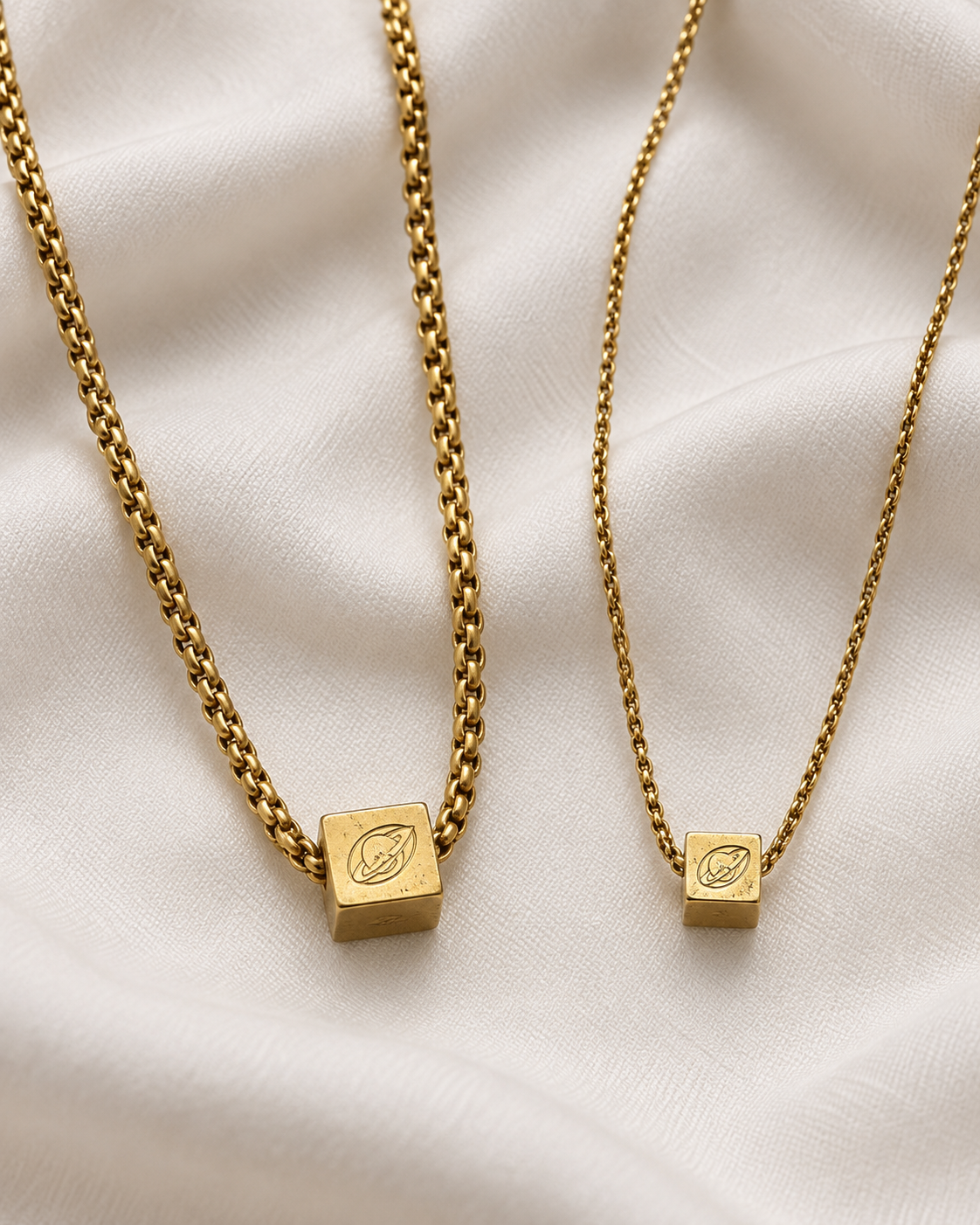 Engraved Cube Pendant Necklace