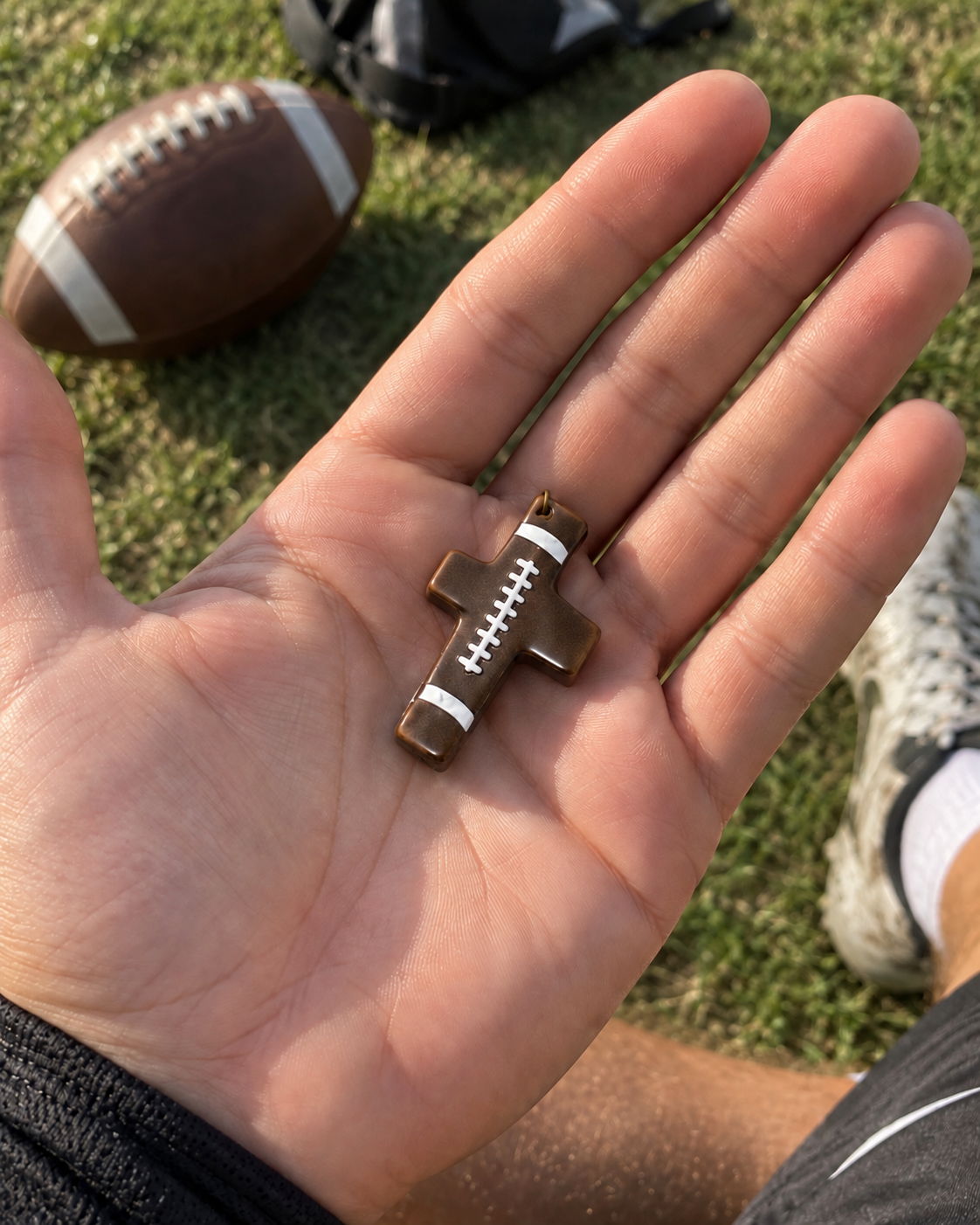 Football Pocket Blessing • Mini Cross Charm