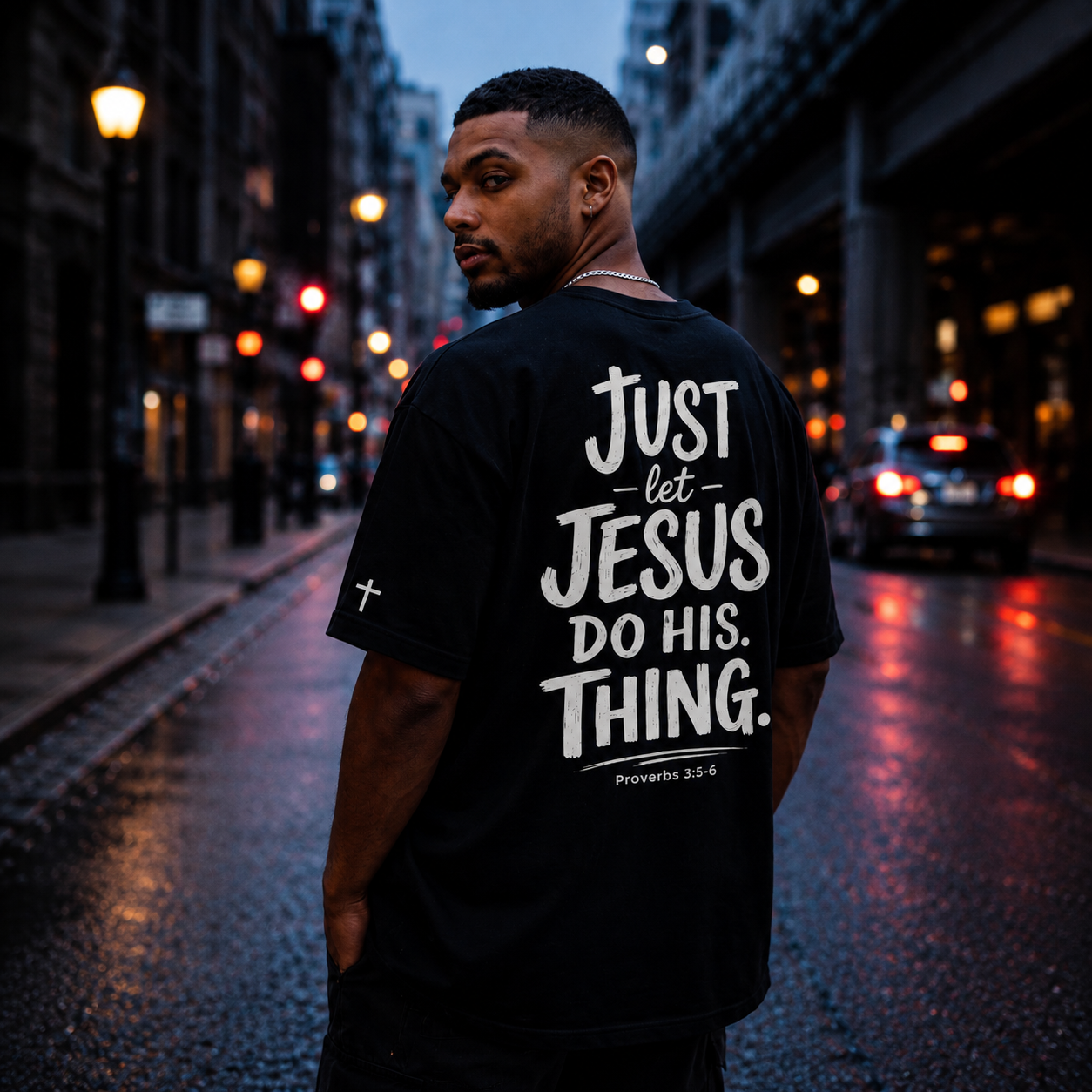 Just Let Jesus Do His Thing Men's Oversized Heavyweight Tee