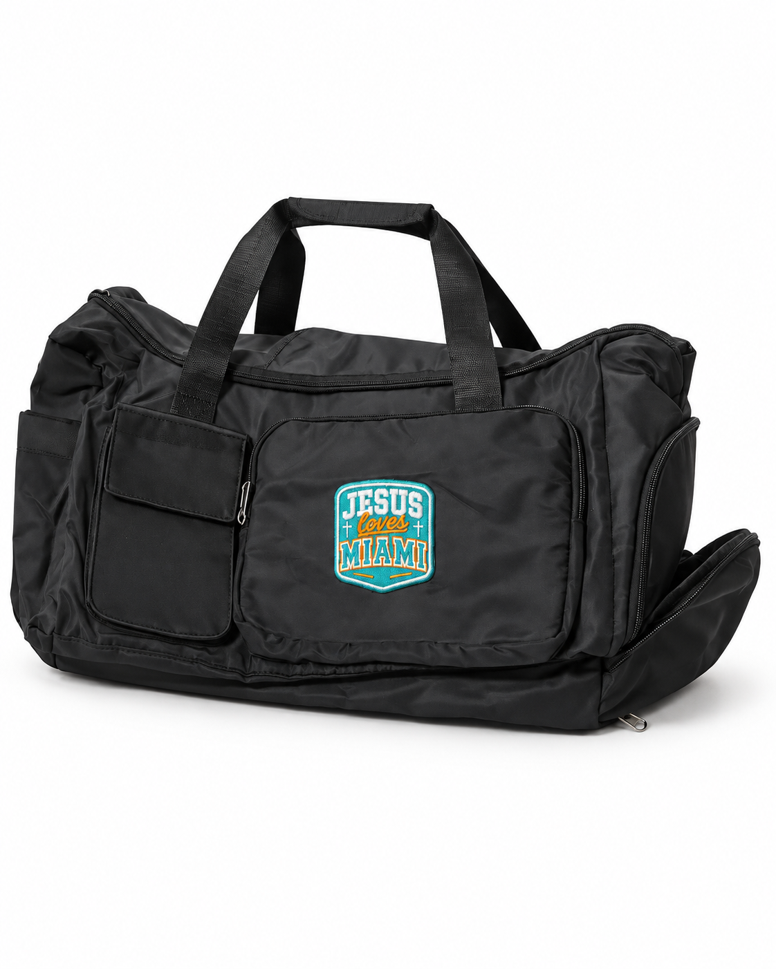 Jesus Loves Miami Black Duffel Bag