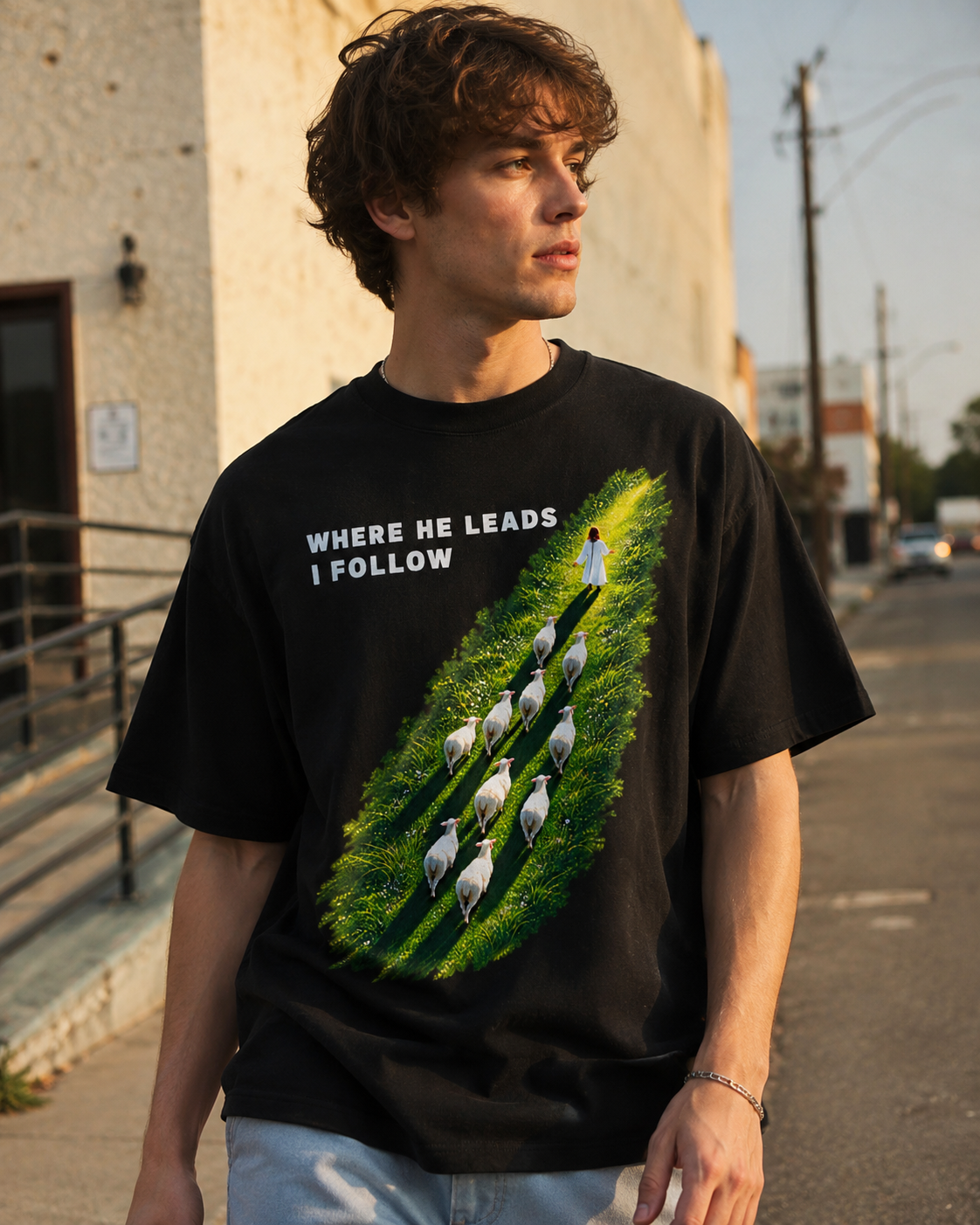 Where He Leads I Follow – Shepherd Oversized Tee