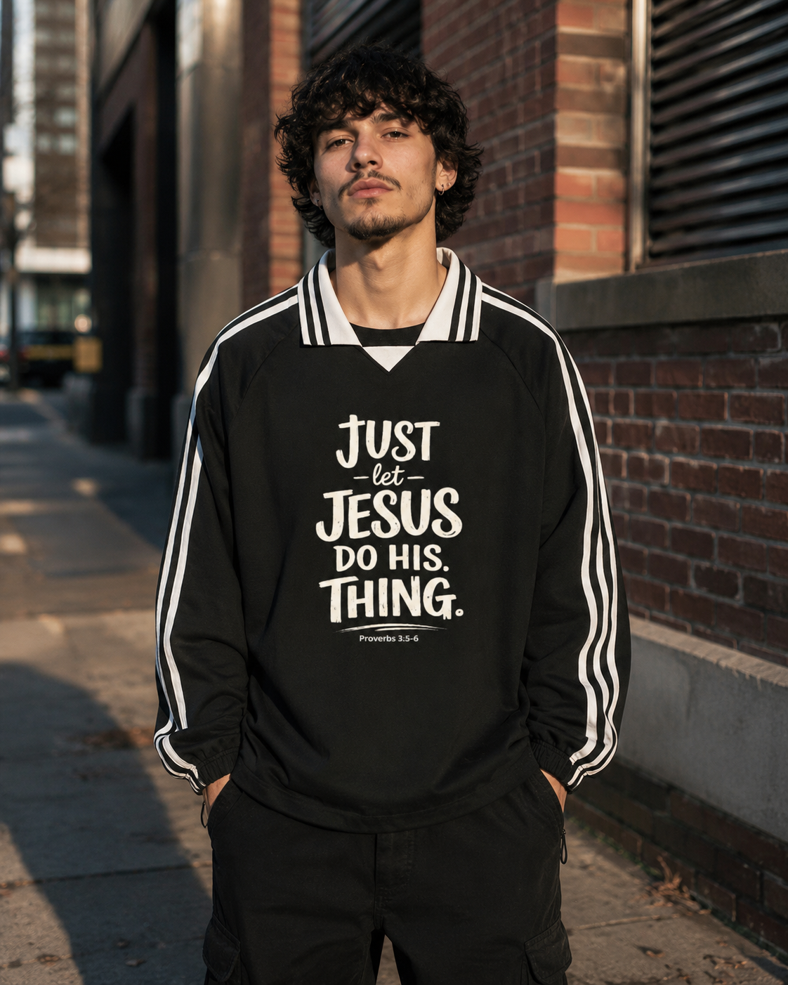 Just Let Jesus Do His Thing – Varsity Collar Pullover