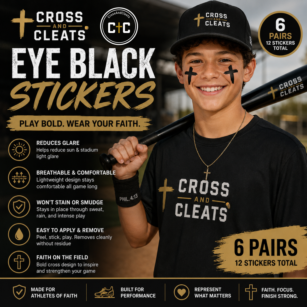 Christian Cross Eye Black Stickers
