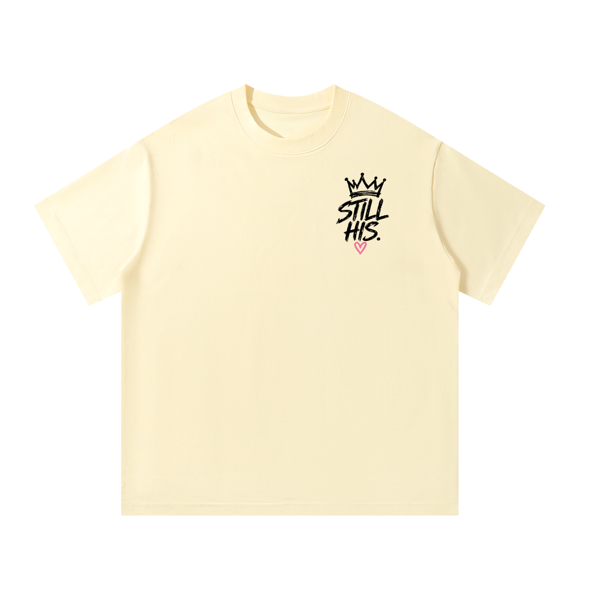 Front of apricot Not Abandoned Just Redirected oversized tee with Still His left chest print
